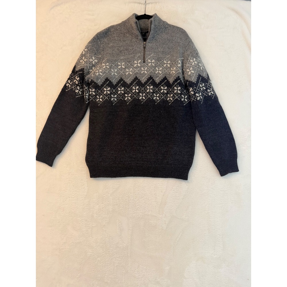 Paolo Mondo Mens XL Gray Fair Isle Wool Blend Quarter Zip Sweater Made in Italy